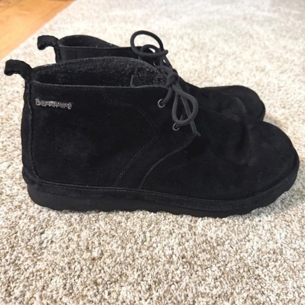 Bearpaw Skye Black Suede Leather Chukka  Boots Wool Lined Women Ankle Booties 10